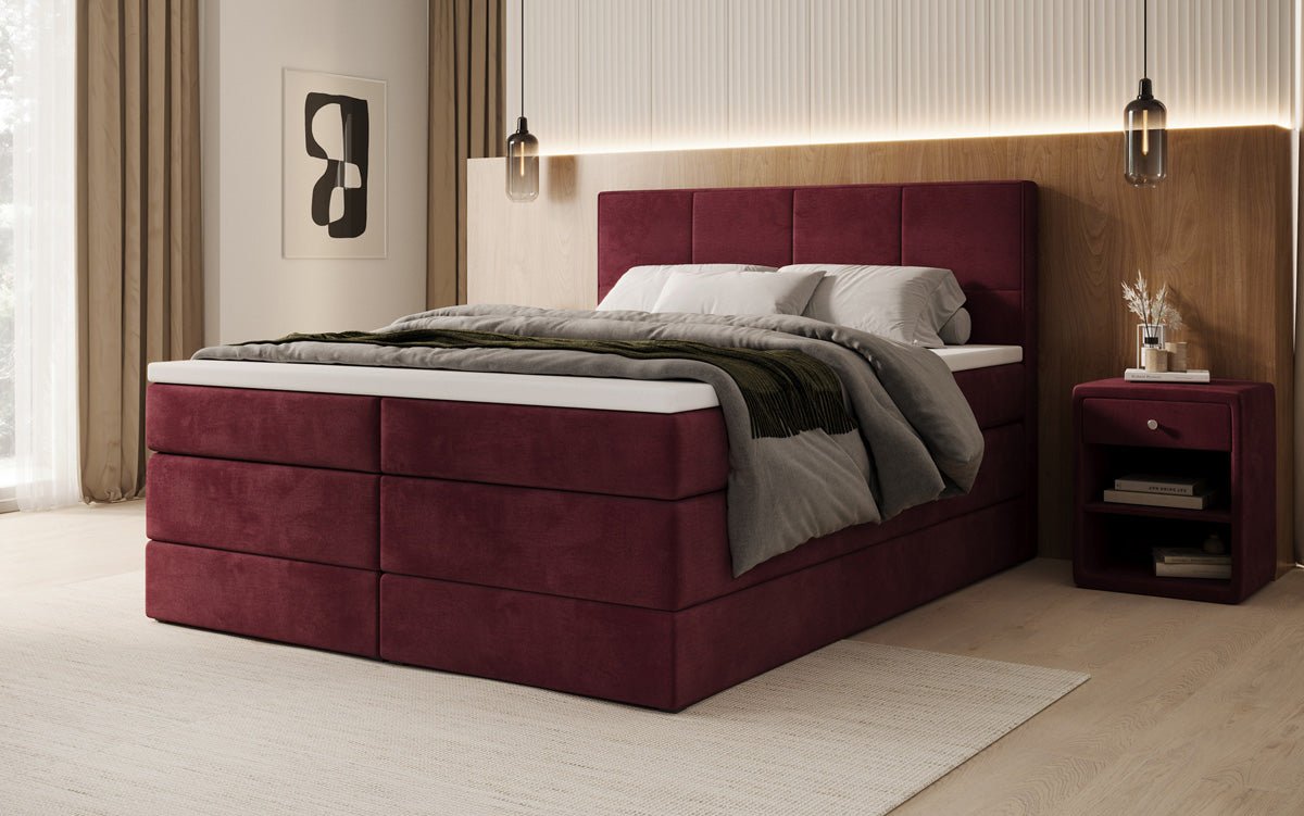 Lit boxspring Mareno avec rangement en Velours