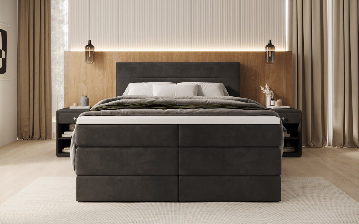Box spring bed Lavero with storage in velvet
