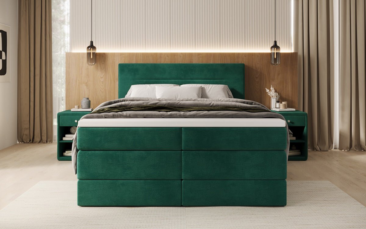 Box spring bed Lavero with storage in velvet