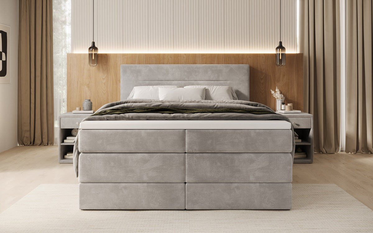 Box spring bed Lavero with storage in velvet
