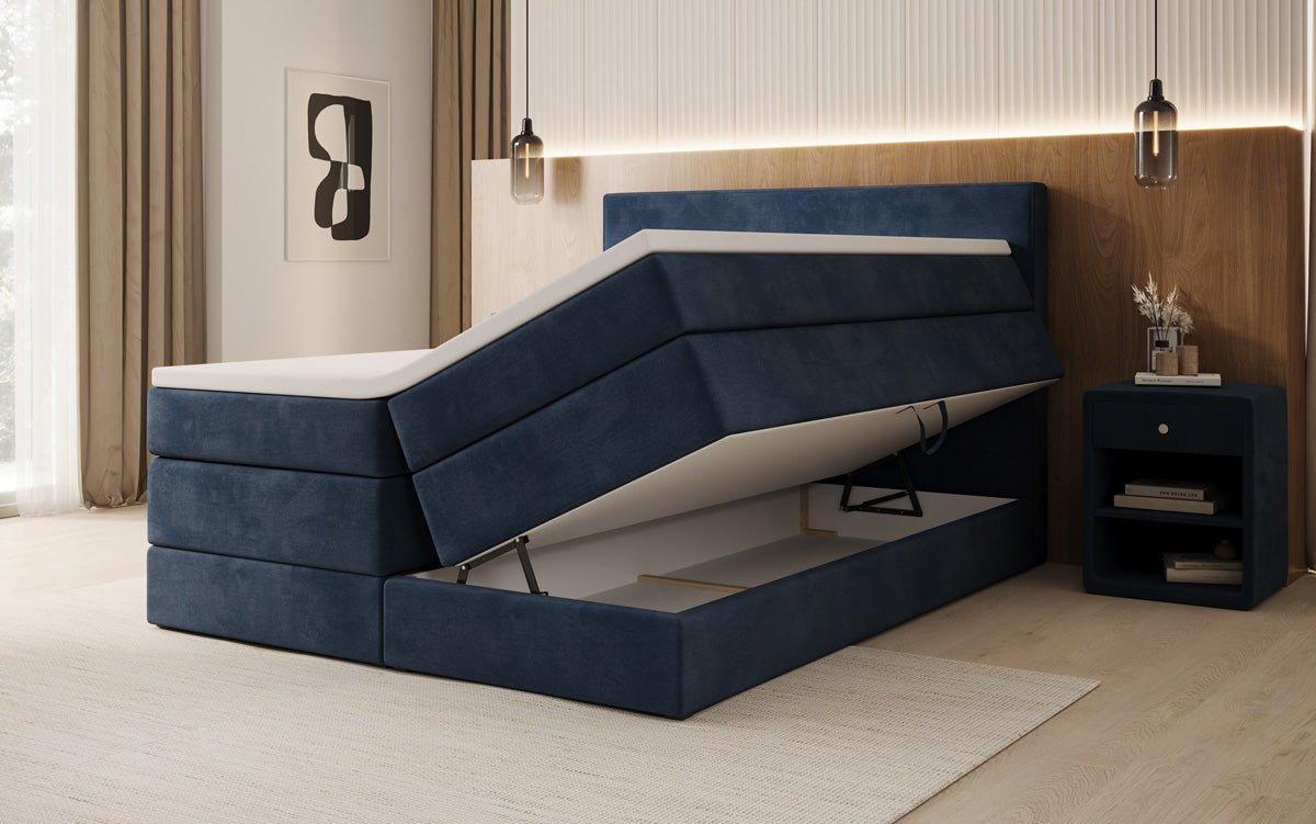 Box spring bed Lavero with storage in velvet