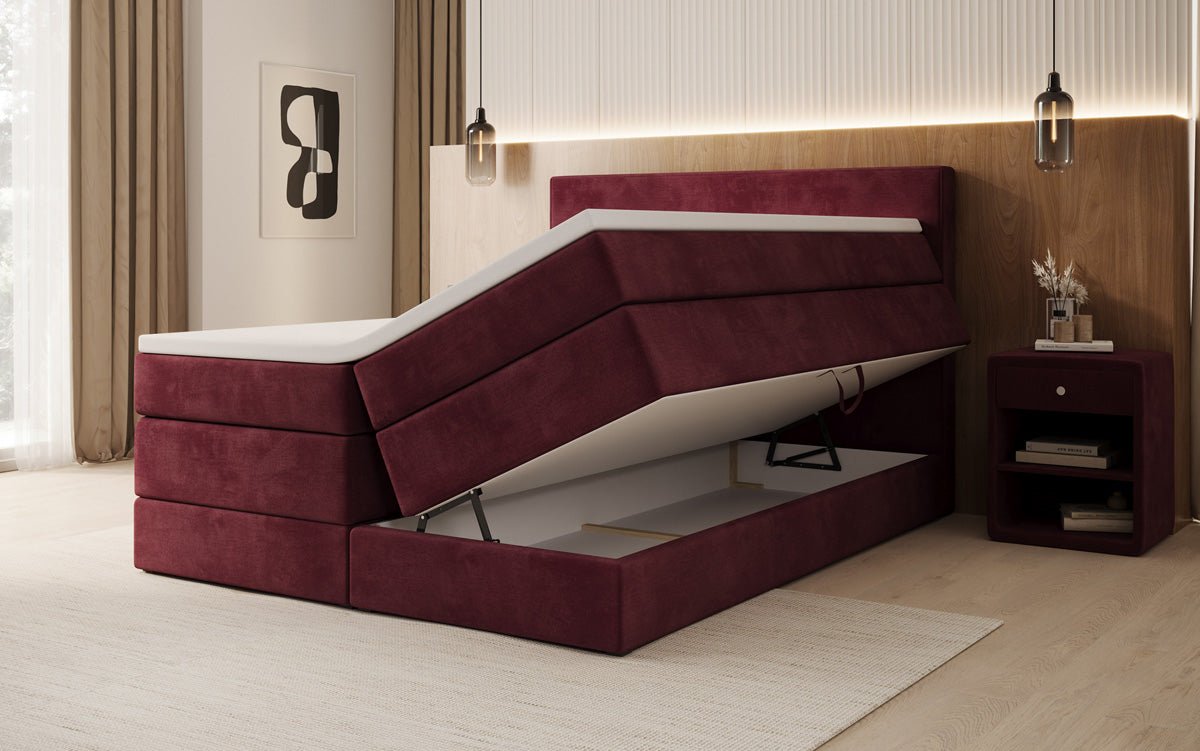 Box spring bed Lavero with storage in velvet