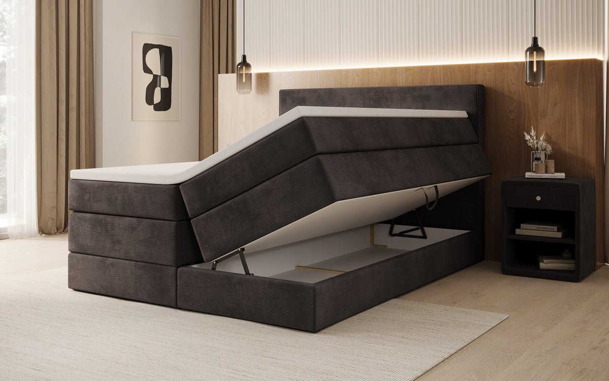 Box spring bed Lavero with storage in velvet