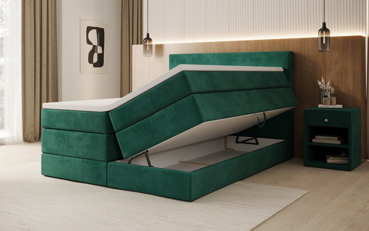 Box spring bed Lavero with storage in velvet