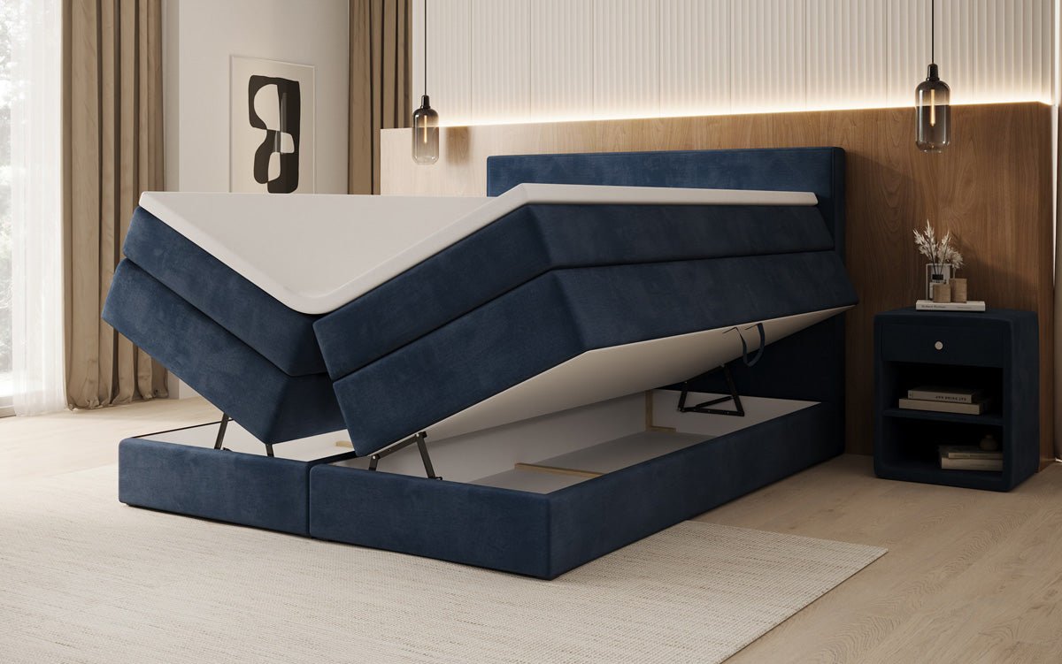 Box spring bed Lavero with storage in velvet