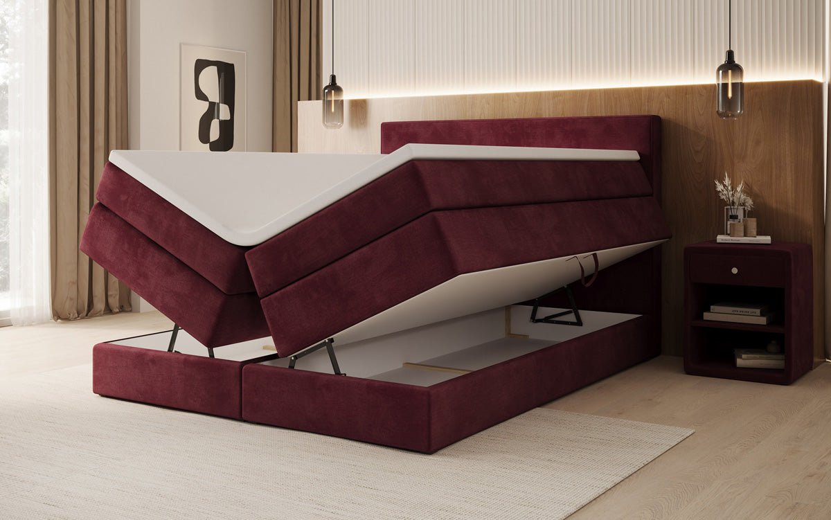 Box spring bed Lavero with storage in velvet