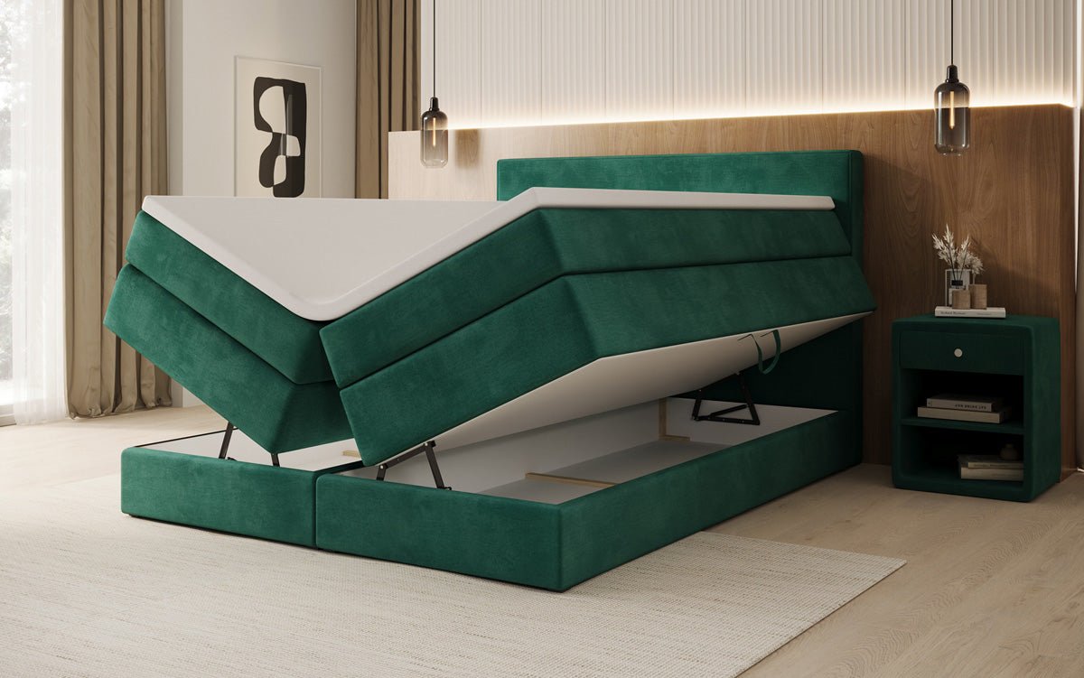 Box spring bed Lavero with storage in velvet