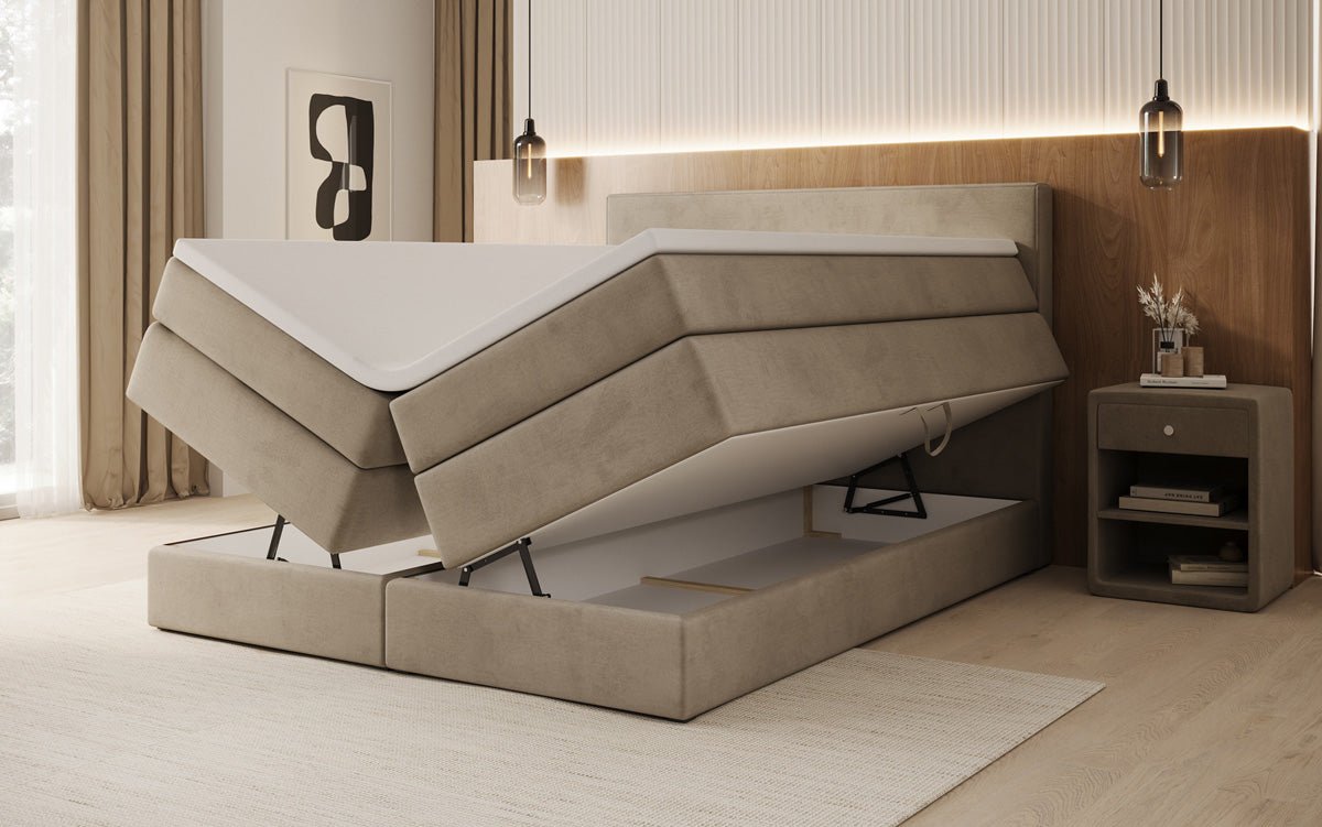 Box spring bed Lavero with storage in velvet