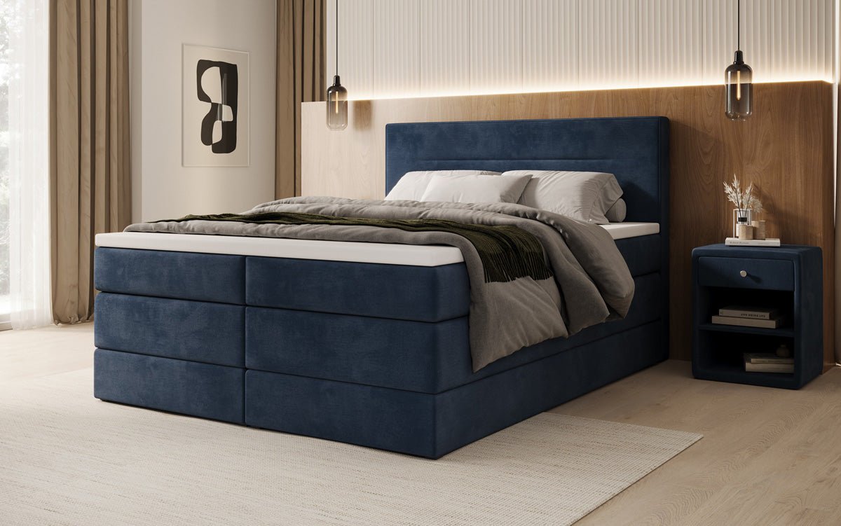 Box spring bed Lavero with storage in velvet