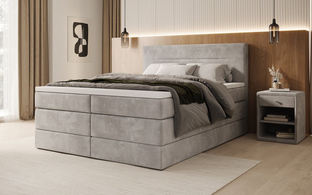 Box spring bed Lavero with storage in velvet