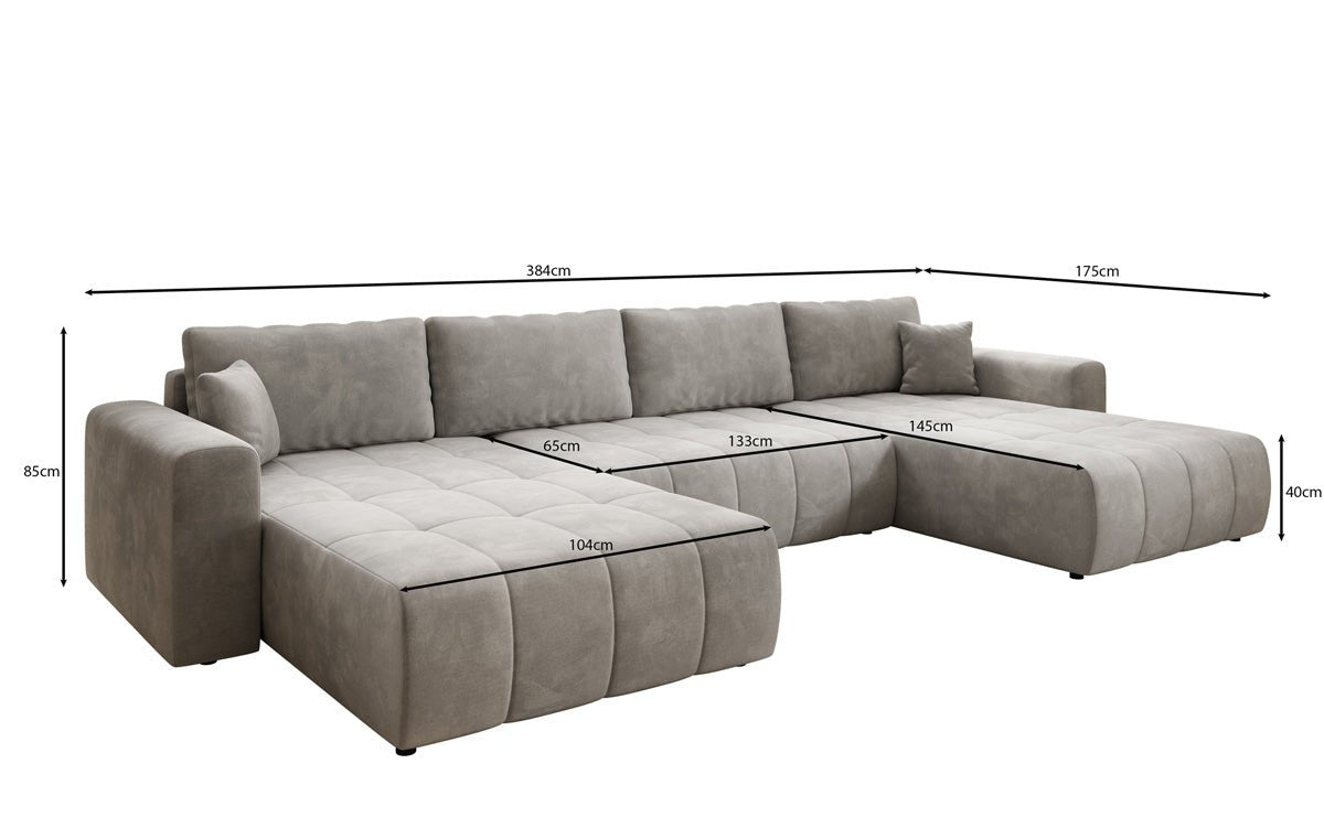 Designer Sofa Leveno U mat Schloof- a Klappfunktioun a Samt