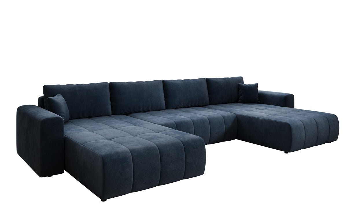 Designer Sofa Leveno U mat Schloof- a Klappfunktioun a Samt