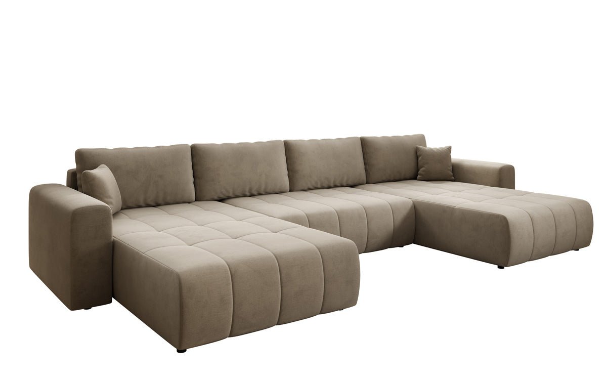 Designer Sofa Leveno U mat Schloof- a Klappfunktioun a Samt