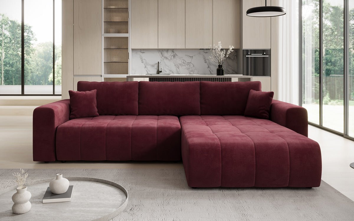 Designer Sofa Leveno L mat Schloof- a Klappfunktioun a Samt