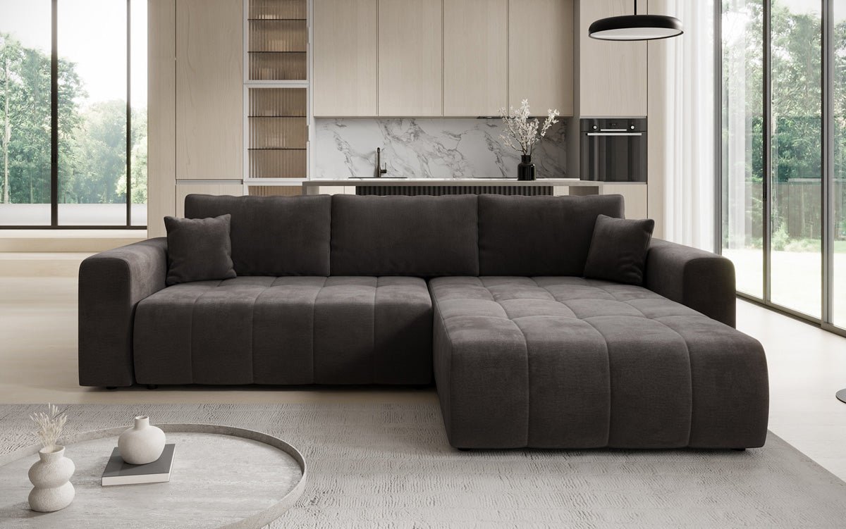Designer Sofa Leveno L mat Schloof- a Klappfunktioun a Samt