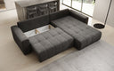 Canapé d’angle design Leveno avec fonction couchage et rabattable en Velours