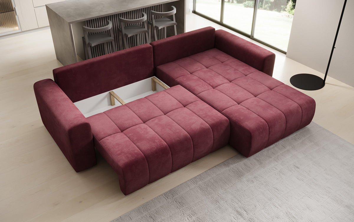 Designer Sofa Leveno L mat Schloof- a Klappfunktioun a Samt
