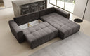 Canapé d’angle design Leveno avec fonction couchage et rabattable en Velours