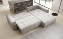 Canapé d’angle design Leveno avec fonction couchage et rabattable en Velours