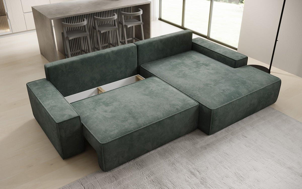 Designer-Sofa Verona mat breeder Ottomane mat Schlof- a Klappfunktioun a Cord