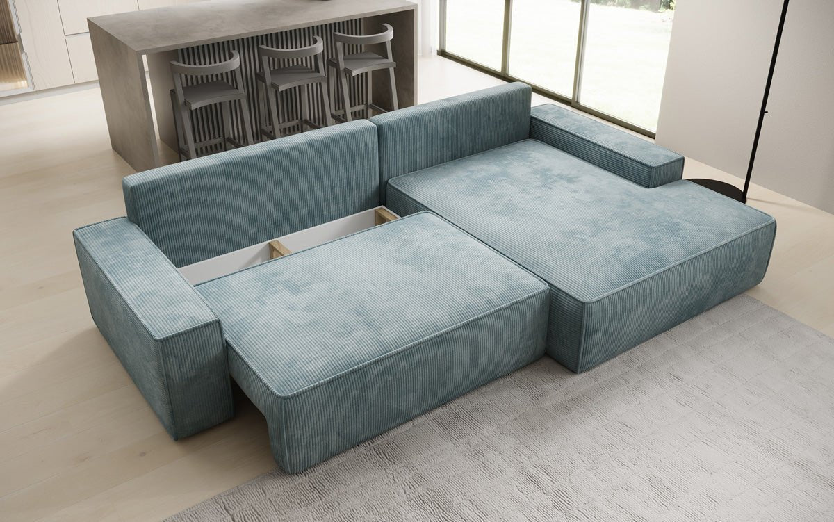 Designer-Sofa Verona mat breeder Ottomane mat Schlof- a Klappfunktioun a Cord