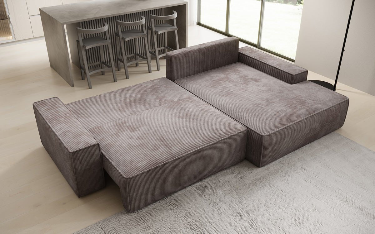 Designer-Sofa Verona mat breeder Ottomane mat Schlof- a Klappfunktioun a Cord