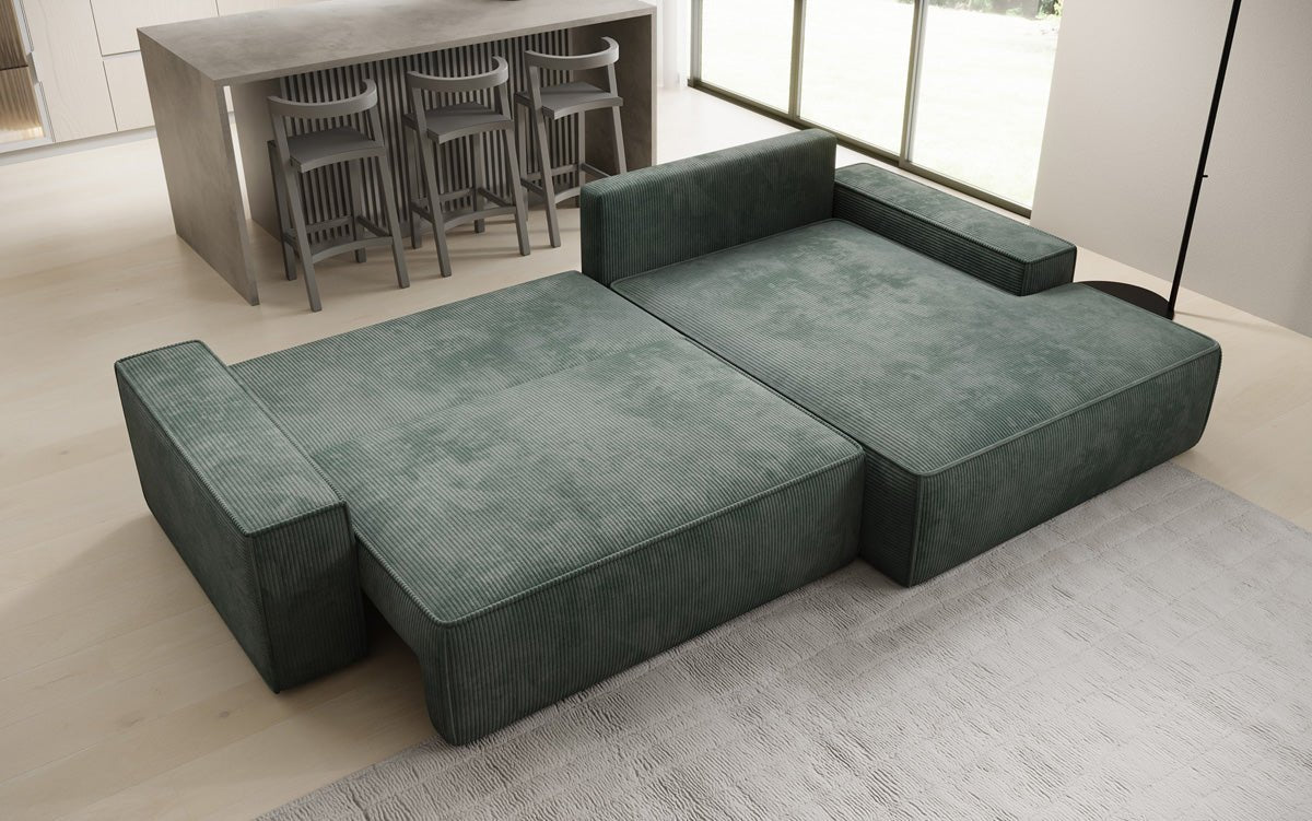 Designer-Sofa Verona mat breeder Ottomane mat Schlof- a Klappfunktioun a Cord