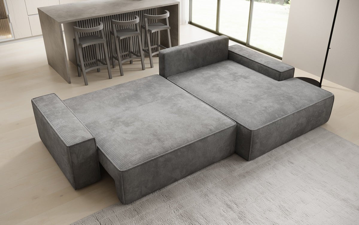 Designer-Sofa Verona mat breeder Ottomane mat Schlof- a Klappfunktioun a Cord