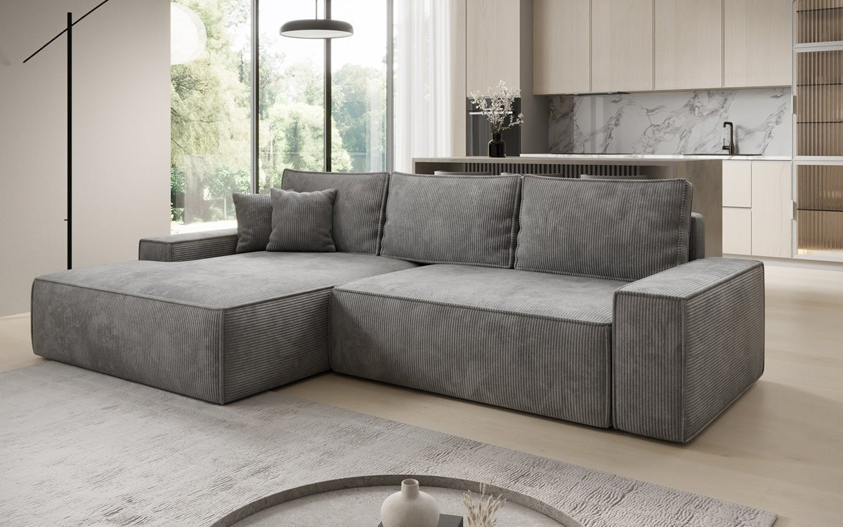 Designer-Sofa Verona mat breeder Ottomane mat Schlof- a Klappfunktioun a Cord