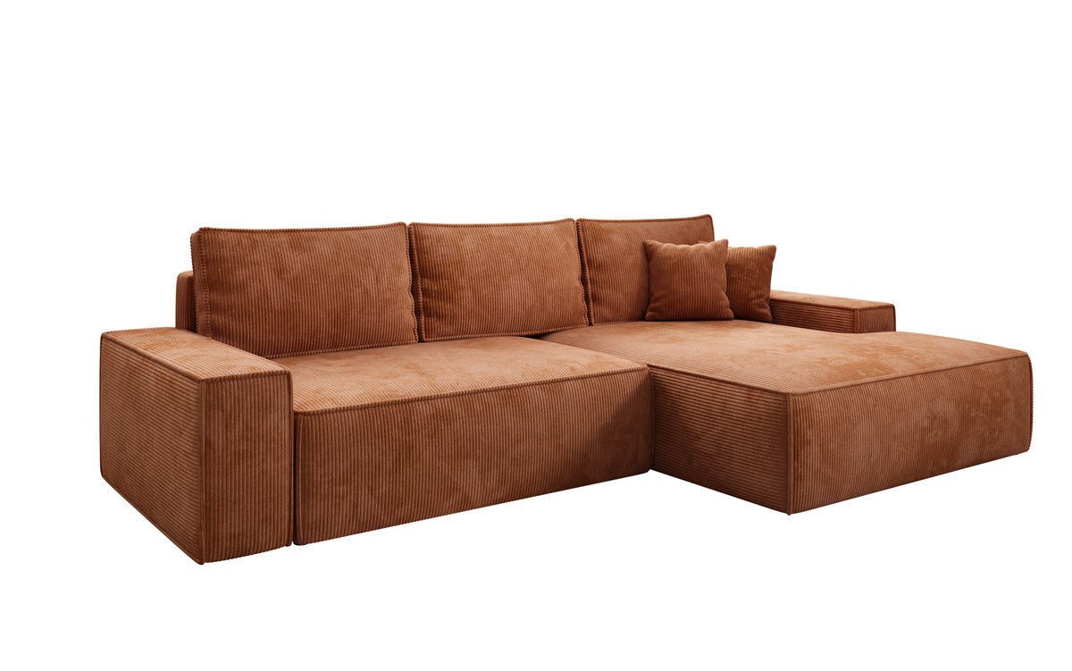 Designer-Sofa Verona mat breeder Ottomane mat Schlof- a Klappfunktioun a Cord