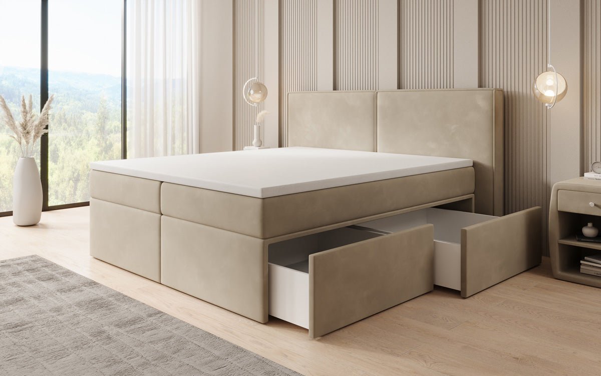 Boxspringbett Ophelia mat Schiefecher a Samt