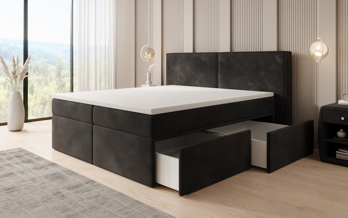 Boxspringbett Ophelia mat Schiefecher a Samt