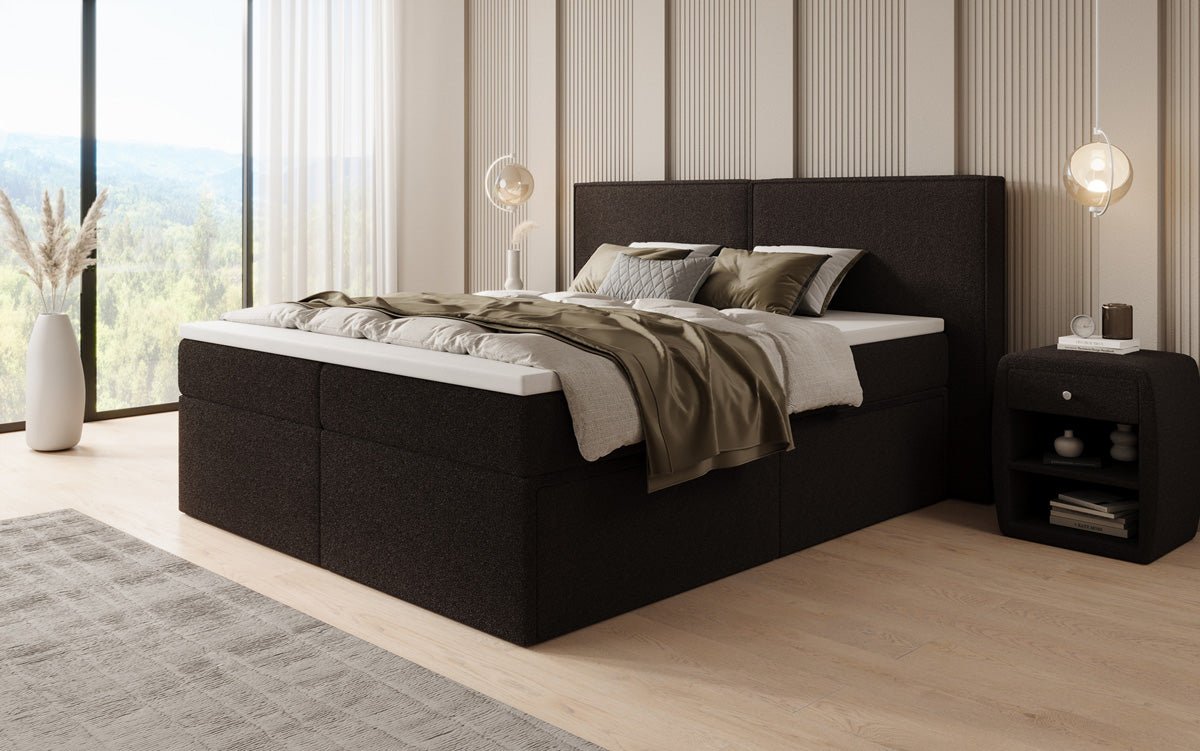 Boxspringbett Ophelia mit Schubladen in Teddy Bouclé