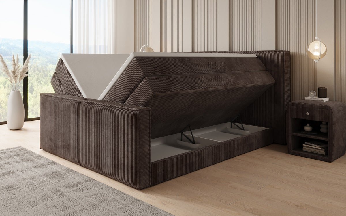 Boxspringbett Ophelia II mit hochklappbarem Stauraum in Cord