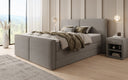 Box spring bed Ophelia II with lift-up storage in teddy bouclé