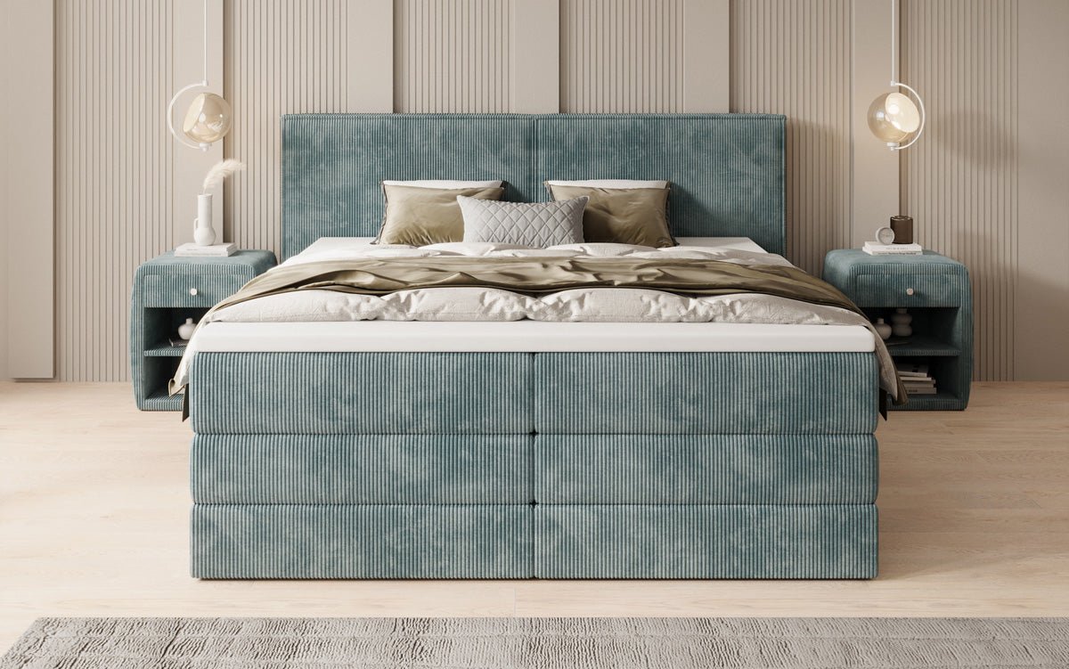Box spring bed Ophelia with lift-up storage in Corduroy