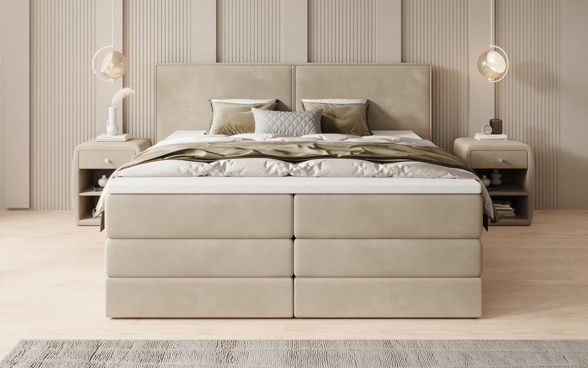 Boxspringbett Ophelia mit hochklappbarem Stauraum in Samt