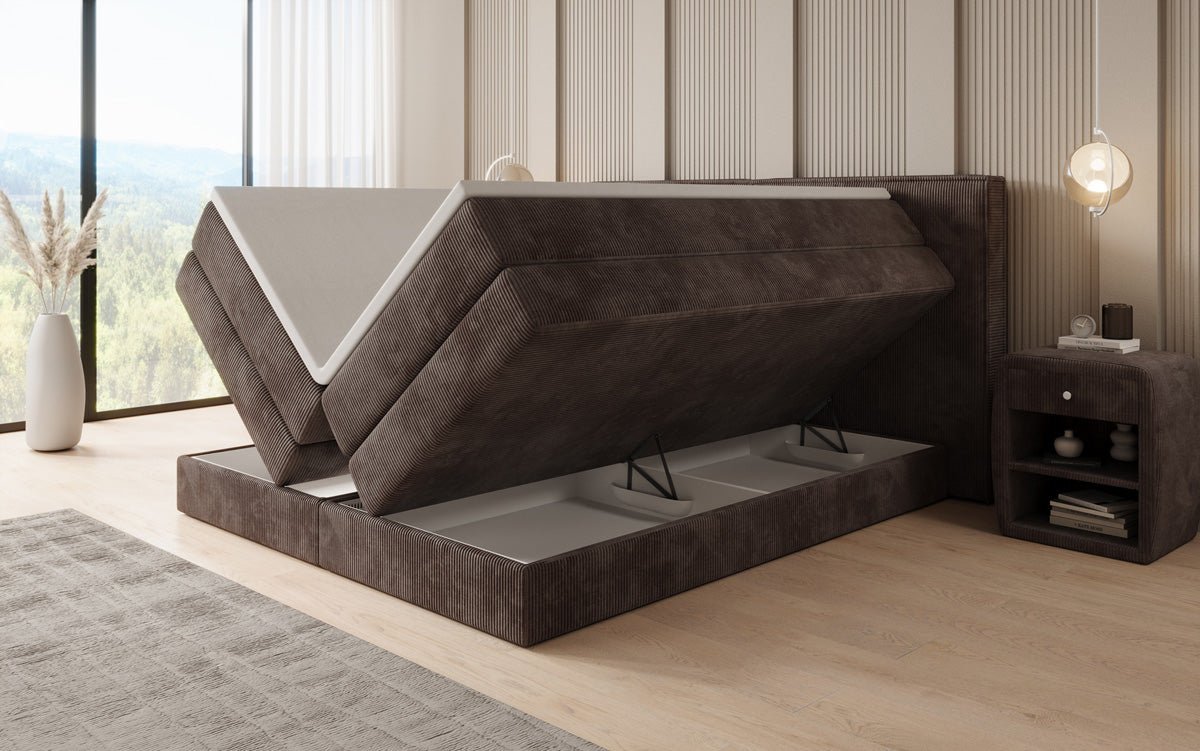 Box spring bed Ophelia with lift-up storage in Corduroy