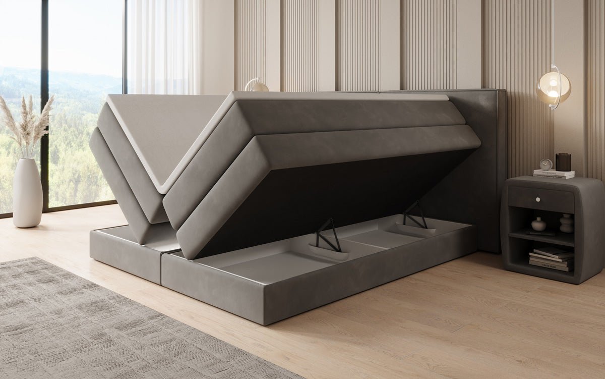 Boxspringbett Ophelia mit hochklappbarem Stauraum in Samt