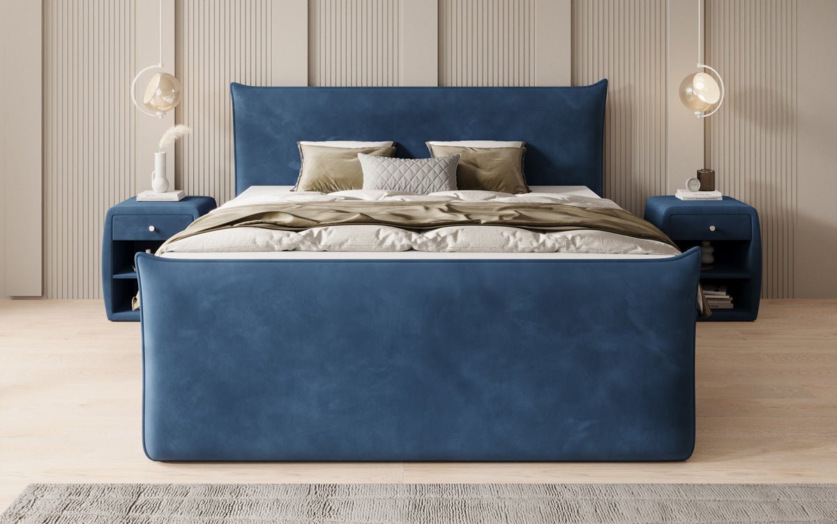 Boxspringbett Liana II mat héichklappbarem Stauraum a Samt