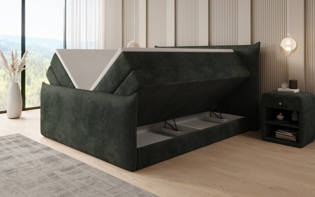Boxspringbett Liana II mit hochklappbarem Stauraum in Cord