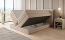 Box spring bed Liana with lift-up storage in teddy bouclé