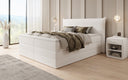 Box spring bed Liana with lift-up storage in teddy bouclé