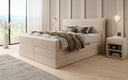 Box spring bed Liana with lift-up storage in teddy bouclé