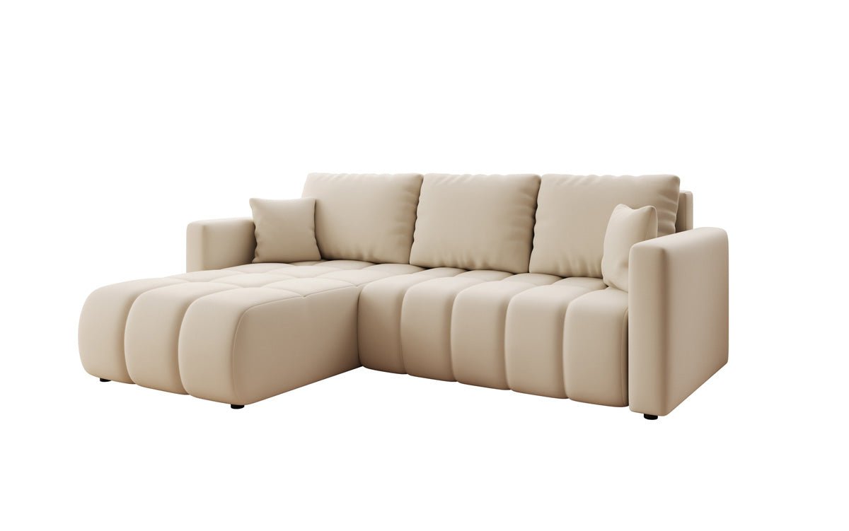 Designer sofa Beatrice L with sleeping and folding function in fabric