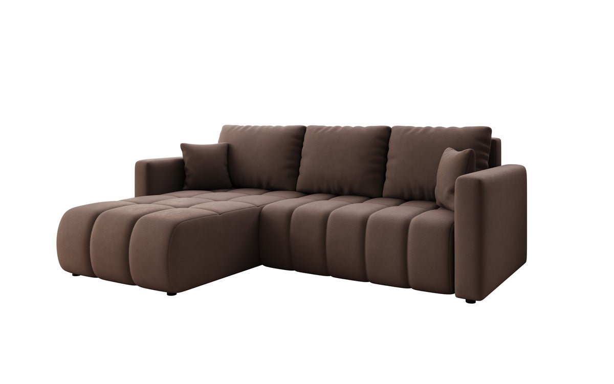 Designer sofa Beatrice L with sleeping and folding function in fabric