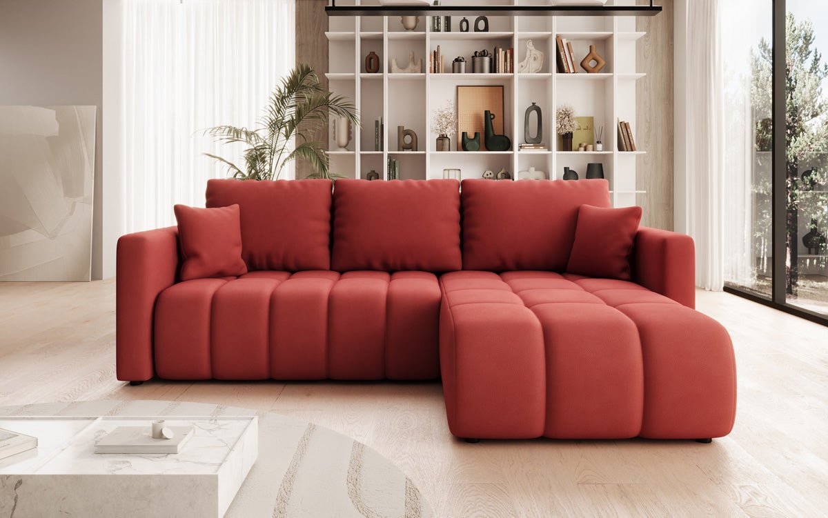 Designer sofa Beatrice L with sleeping and folding function in fabric