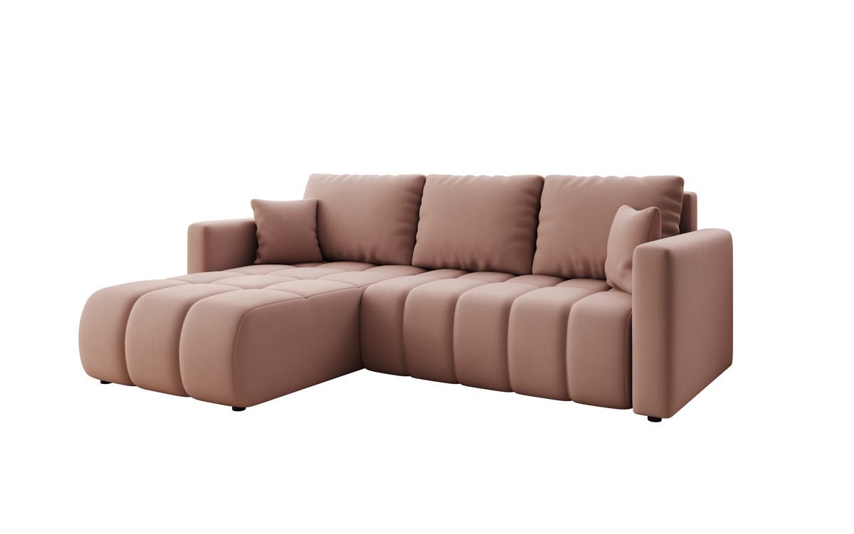 Designer sofa Beatrice L with sleeping and folding function in fabric