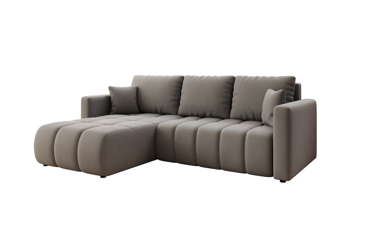 Designer sofa Beatrice L with sleeping and folding function in fabric