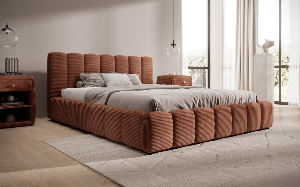 Designer Polsterbett Nuveo in Cord mit Stauraum